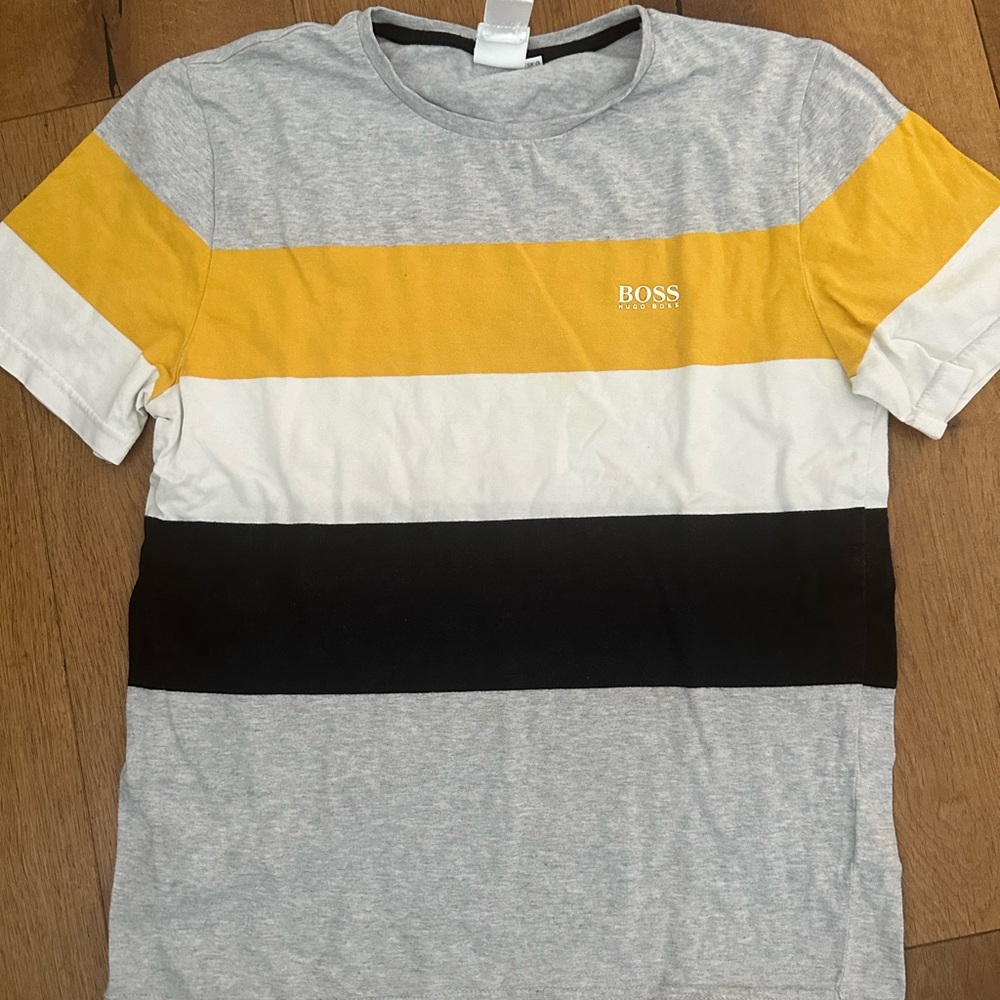 BOSS Men's Striped T-Shirt - Yellow, White, Black, Gray